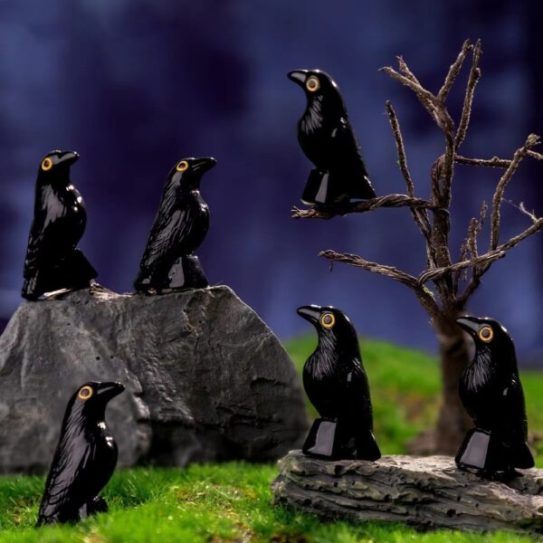 10pcs Realistic Mini Halloween Crow Figurines Resin Black Bird Decorations