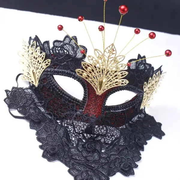 Elegant Black Lace Veil Masquerade Mask for Men & Women