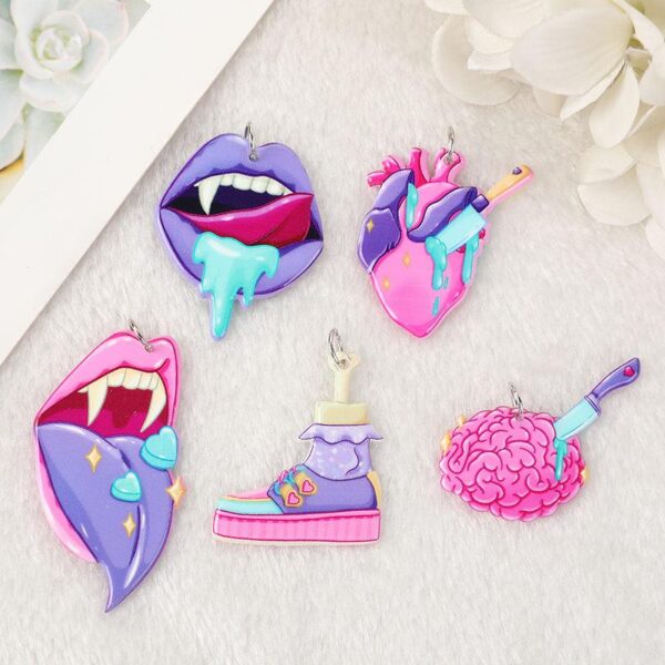 10 Pcs Halloween Creepy Brain, Heart, and Mouth Charms