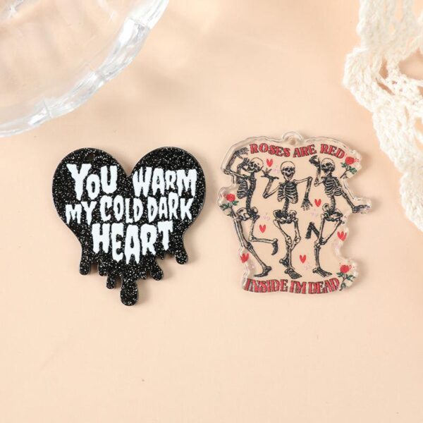 8pcs Acrylic Heart & Skull Charms for DIY Necklace & Keychain Making