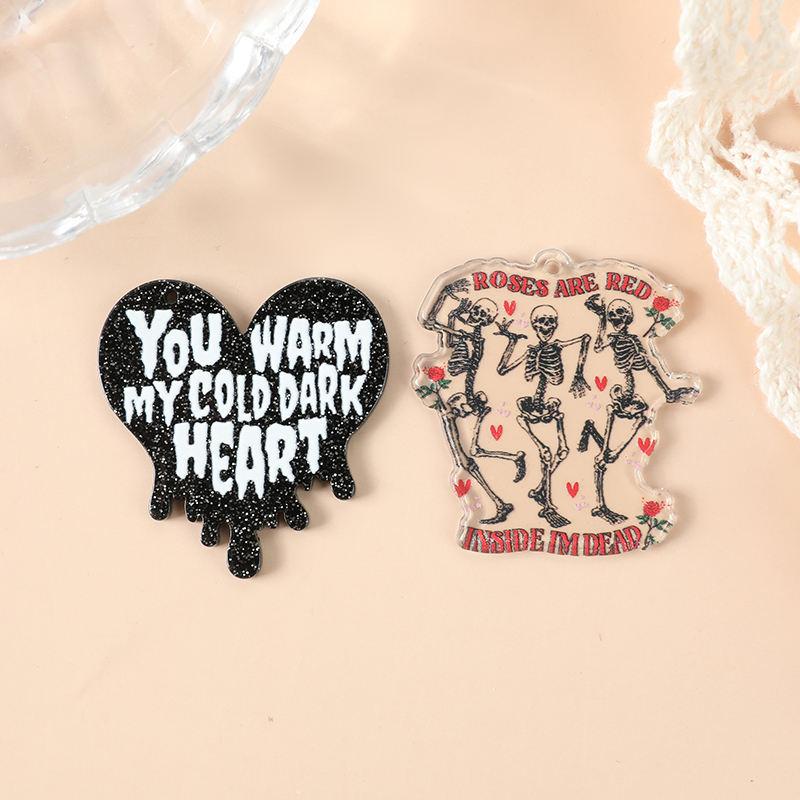8pcs Acrylic Heart & Skull Charms for DIY Necklace & Keychain Making