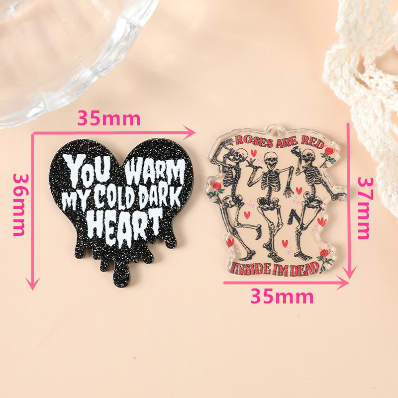 8pcs Acrylic Heart & Skull Charms for DIY Necklace & Keychain Making - Image 4