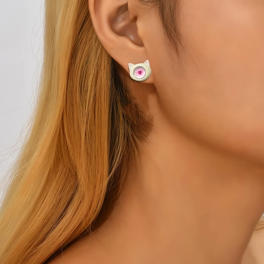 White Cat Ears with Pink Eye