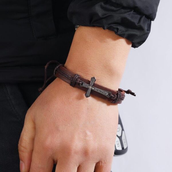 Vintage Cross Bible Leather Bracelet