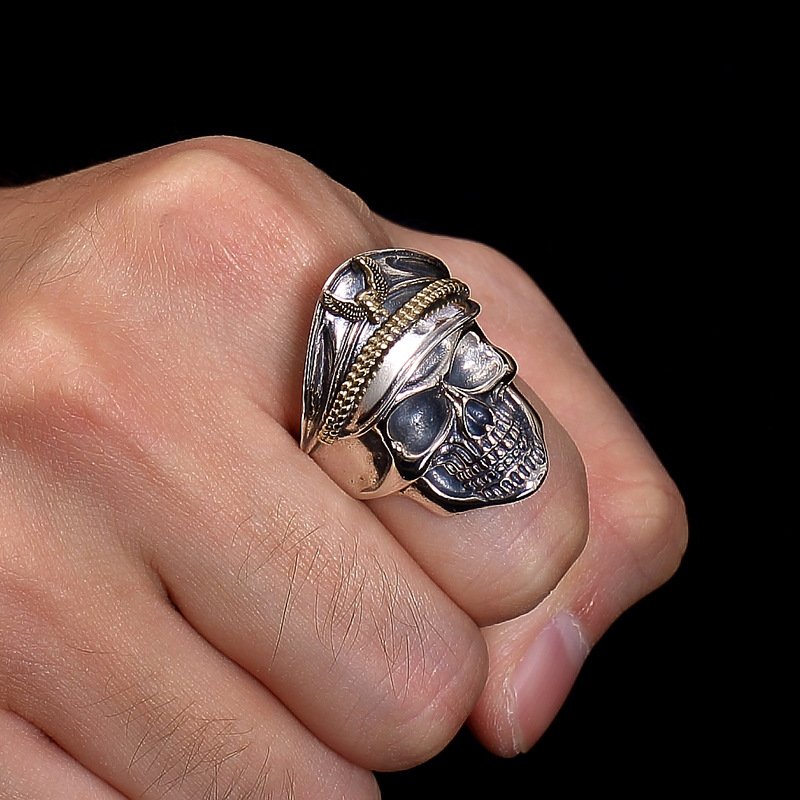 Retro Navy Officer Skull Ring for Men - Punk Gothic Rock Open Ring - Image 5