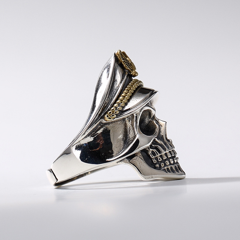 Retro Navy Officer Skull Ring for Men - Punk Gothic Rock Open Ring - Image 4