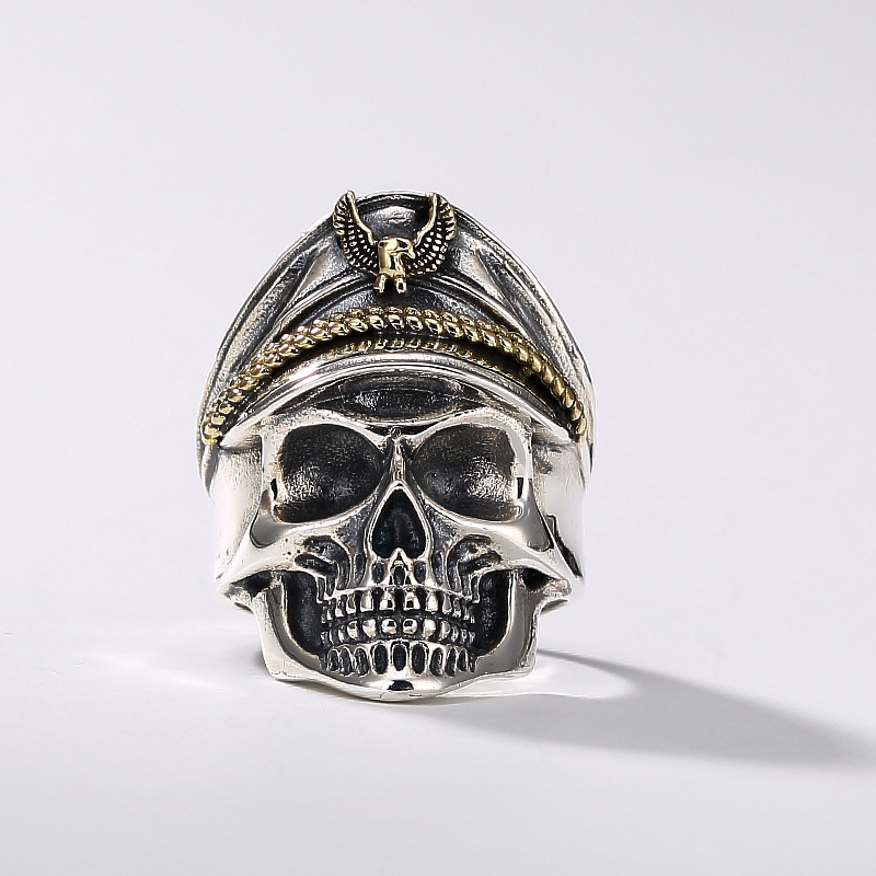 Retro Navy Officer Skull Ring for Men - Punk Gothic Rock Open Ring - Image 2