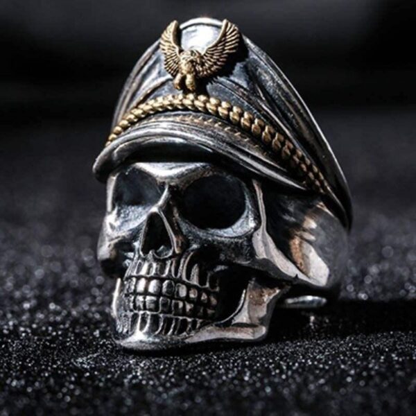 Retro Navy Officer Skull Ring for Men - Punk Gothic Rock Open Ring