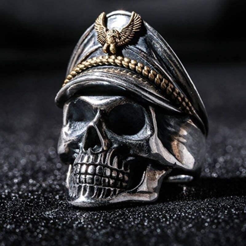 Retro Navy Officer Skull Ring for Men - Punk Gothic Rock Open Ring