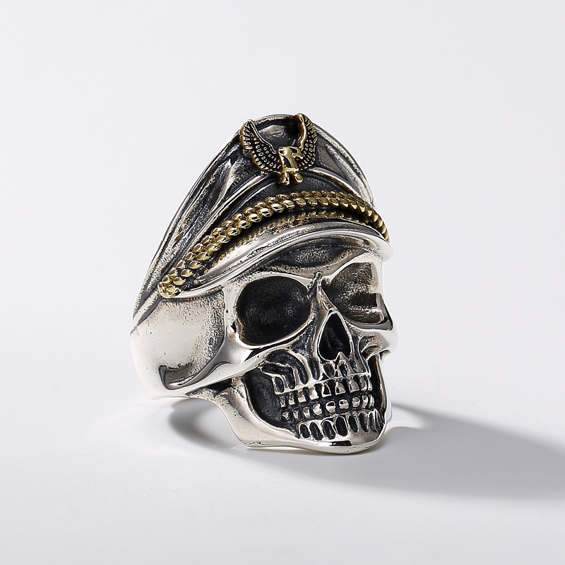 Retro Navy Officer Skull Ring for Men - Punk Gothic Rock Open Ring - Image 3