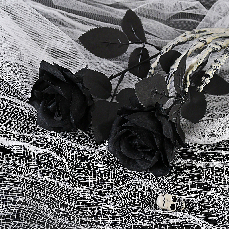 Black Silk Rose Bouquet Artificial Gothic Flowers for Halloween & Home Decor