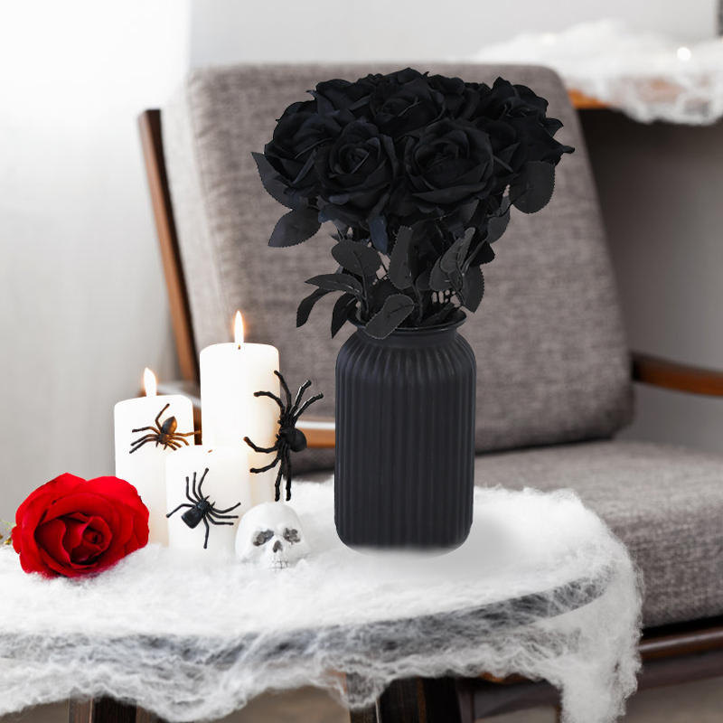 Black Silk Rose Bouquet Artificial Gothic Flowers for Halloween & Home Decor - Image 2