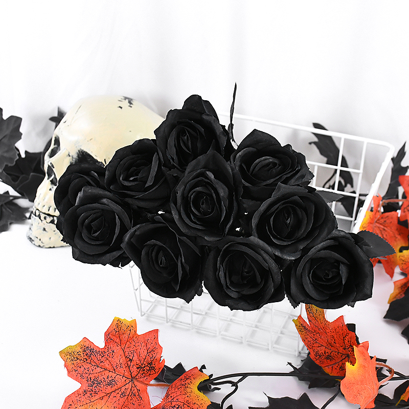 Black Silk Rose Bouquet Artificial Gothic Flowers for Halloween & Home Decor - Image 3