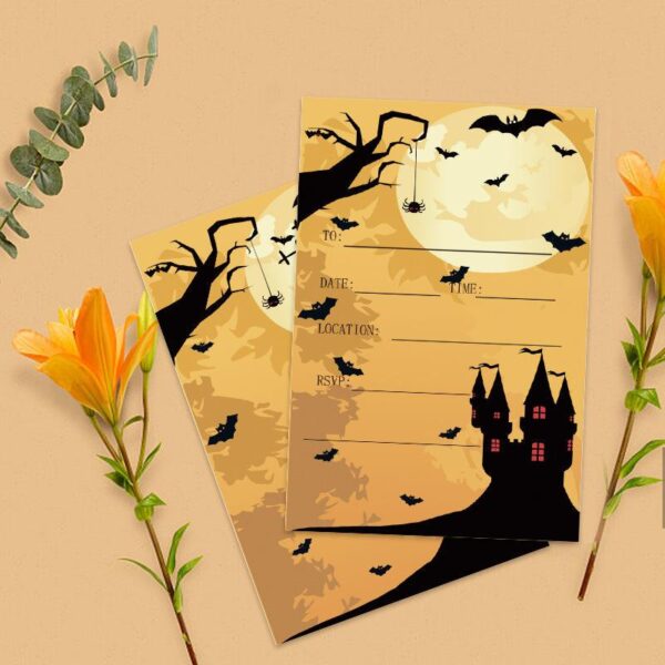10 Pcs Halloween Ghost House and Bat Greeting Cards