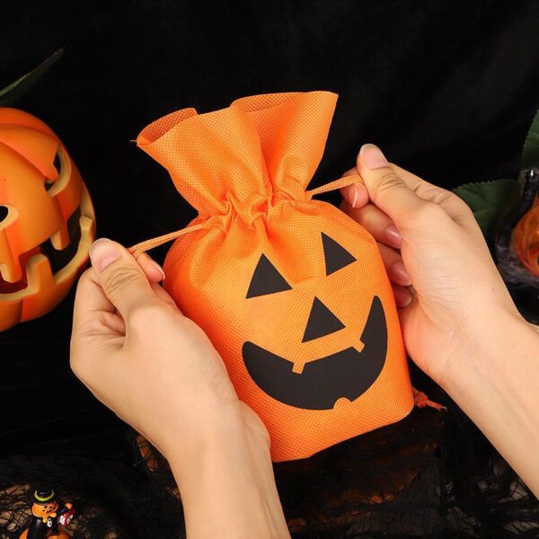 10-Pack Halloween Pumpkin Drawstring Gift Bags
