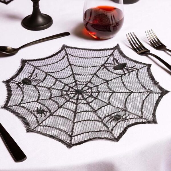 Halloween Black Lace Spider Web Placemat - Halloween Party Decorations