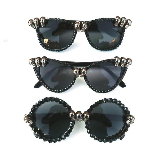 Gothic Skull Cat Eye Sunglasses with Rhinestones – UV400 Protection