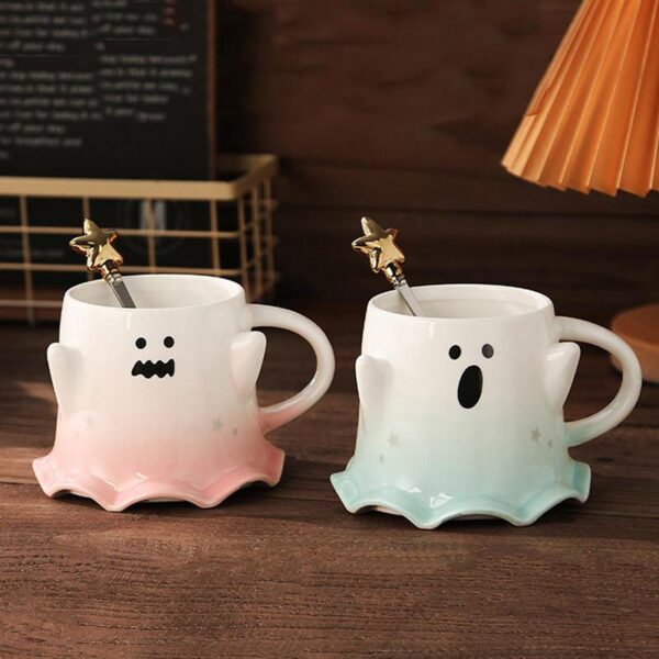 460ML Halloween Ghost Mug with Spoon – Fun Ceramic Cup
