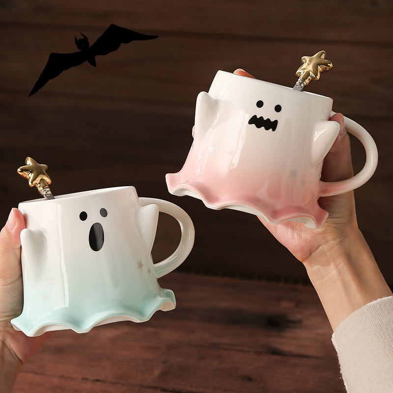 460ML Halloween Ghost Mug with Spoon – Fun Ceramic Cup - Image 4
