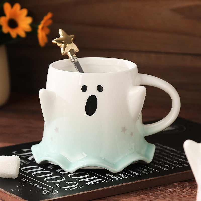 460ML Halloween Ghost Mug with Spoon – Fun Ceramic Cup - Image 6