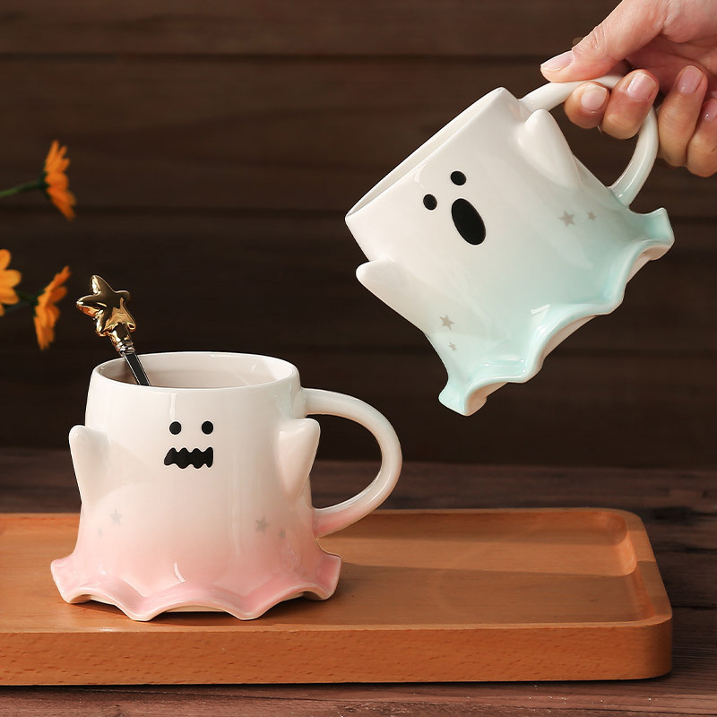 460ML Halloween Ghost Mug with Spoon – Fun Ceramic Cup - Image 3