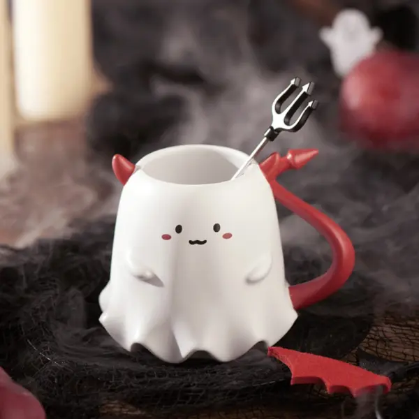 475ml Kawaii Devil 3D Ceramic Mug with Stirring Rod - Fun and Creative Cartoon Coffee Cup