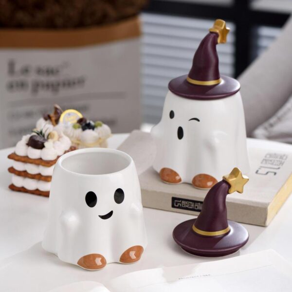 Cute Ghost Ceramic Coffee Mug with Lid
