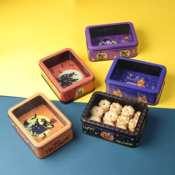 Halloween Cookie Box - Spooky Trick or Treat Tin Storage Box with 3D Cartoon Design