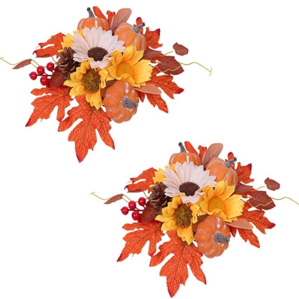2Pcs Halloween Candle Rings with Sunflower, Pumpkin and Autumn Maple Leaves