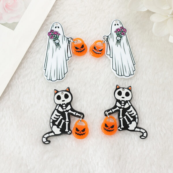 8-Piece Halloween Charms - Acrylic Ghost, Skull Cat, and Pumpkin Accessories for DIY Jewelry