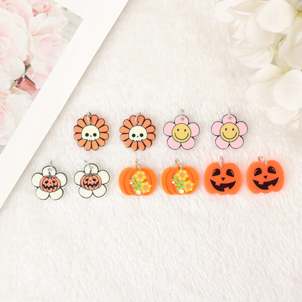 10-Piece Halloween Charms - Skull, Flower & Pumpkin Acrylic Pendants for DIY Jewelry