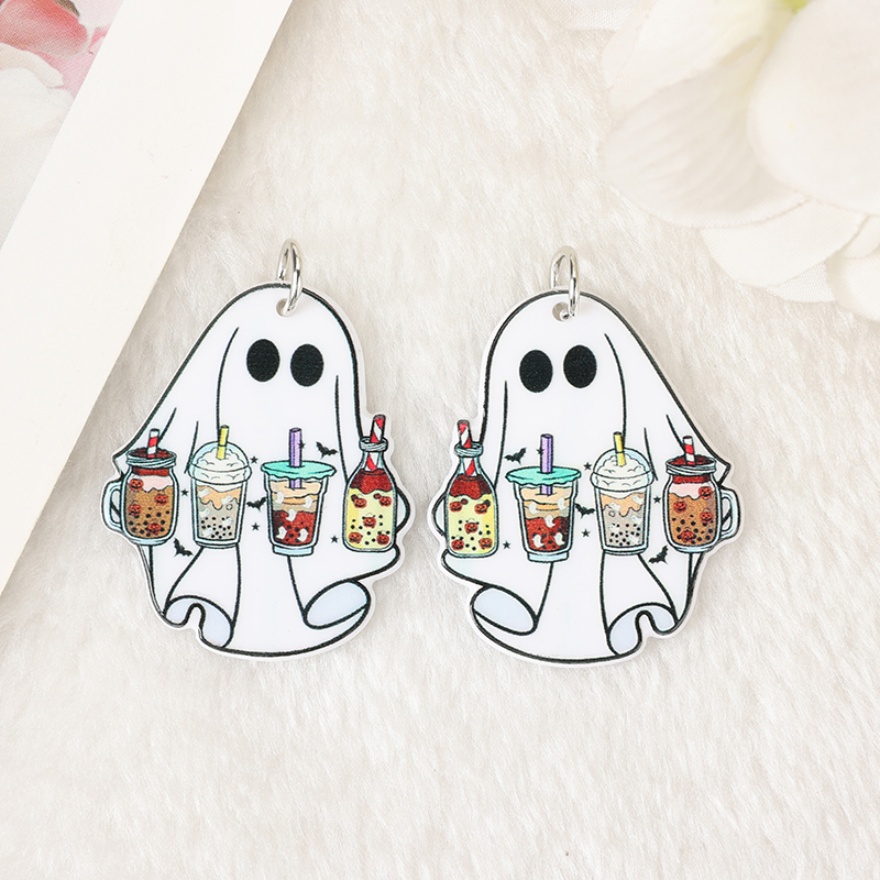 6Pcs Acrylic Halloween Ghost & Flower Charms - Image 5