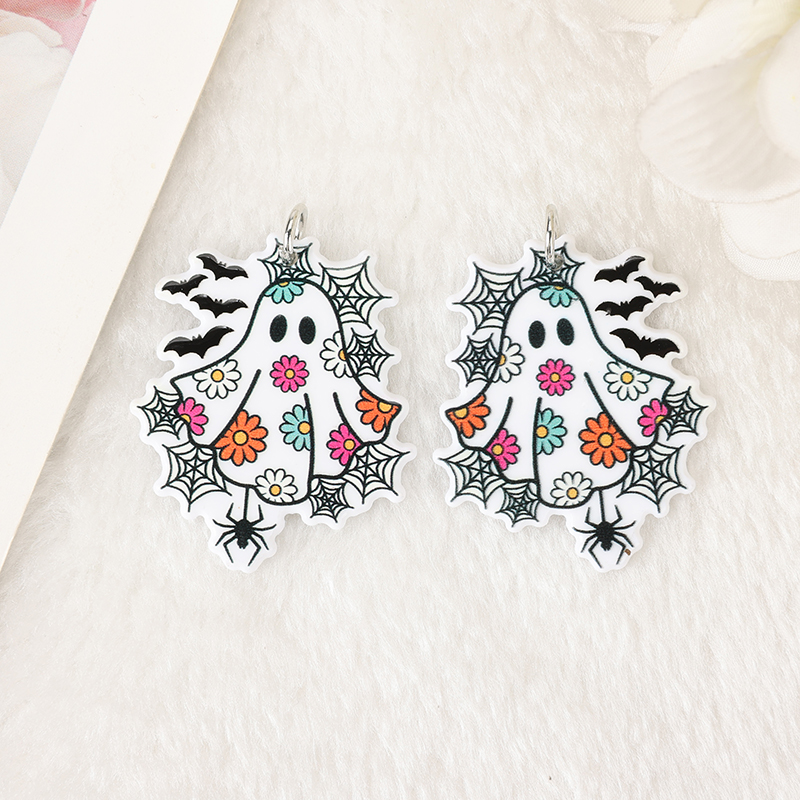 6Pcs Acrylic Halloween Ghost & Flower Charms - Image 3