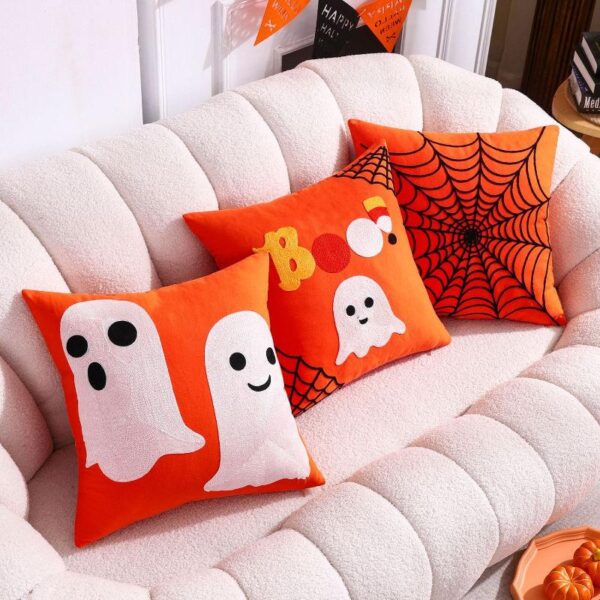 Halloween Embroidered Decorative Pillow Cover 18x18in