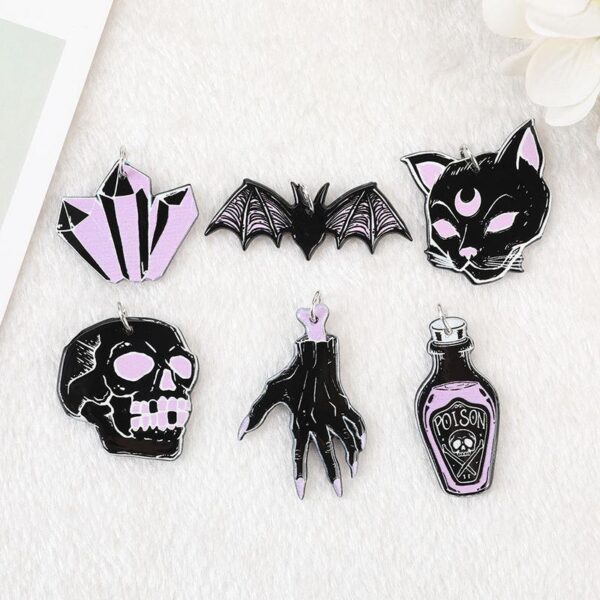 12-Piece Neo-Gothic Halloween Charms Set – Skulls, Cats, Bats & More
