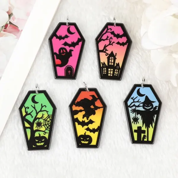 Halloween Coffin, Ghost, and Bat Acrylic Charm