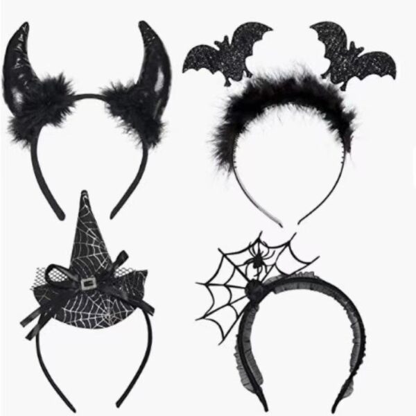 Spooky Halloween Devil Hair Band with Spider Web and Witch Hat