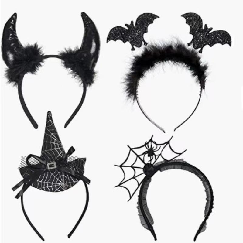 Spooky Halloween Devil Hair Band with Spider Web and Witch Hat