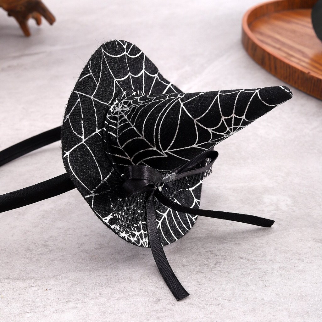 Spooky Halloween Devil Hair Band with Spider Web and Witch Hat - Image 3