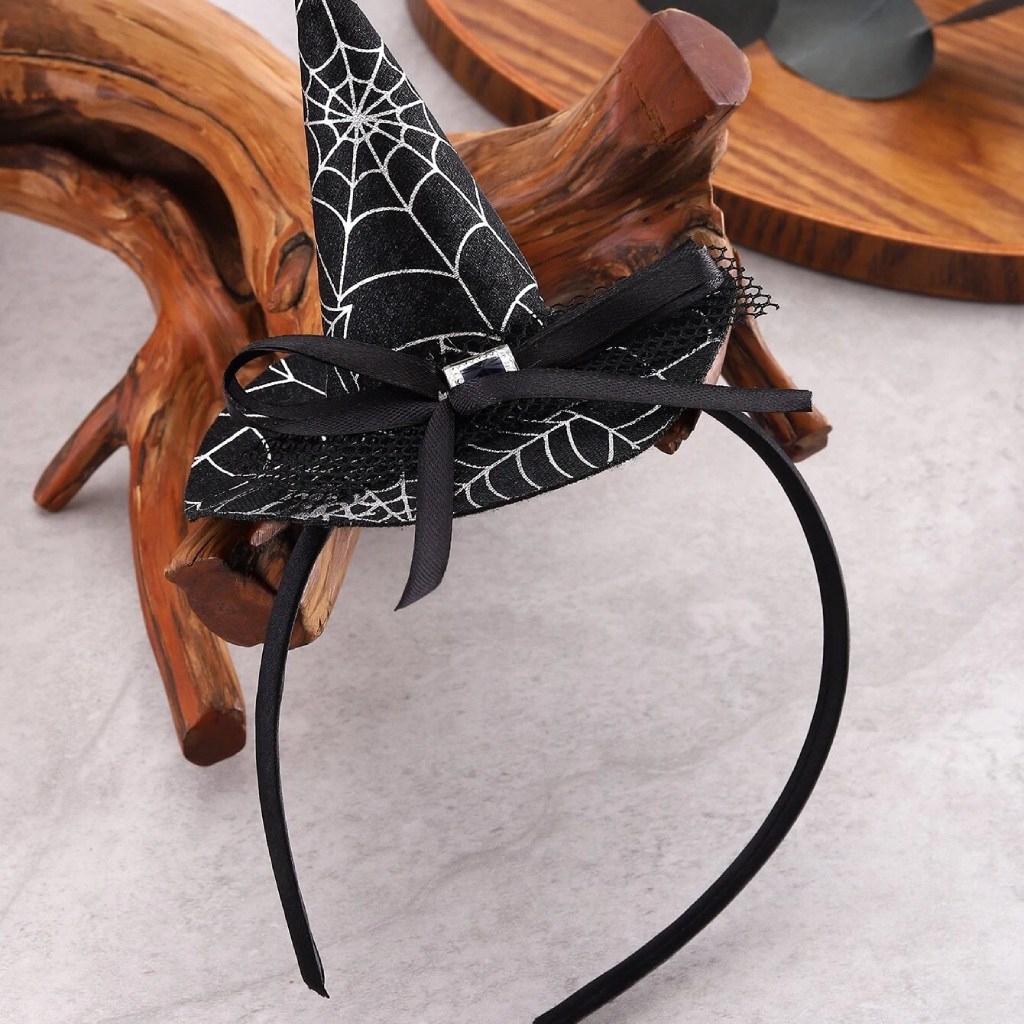 Spooky Halloween Devil Hair Band with Spider Web and Witch Hat - Image 2