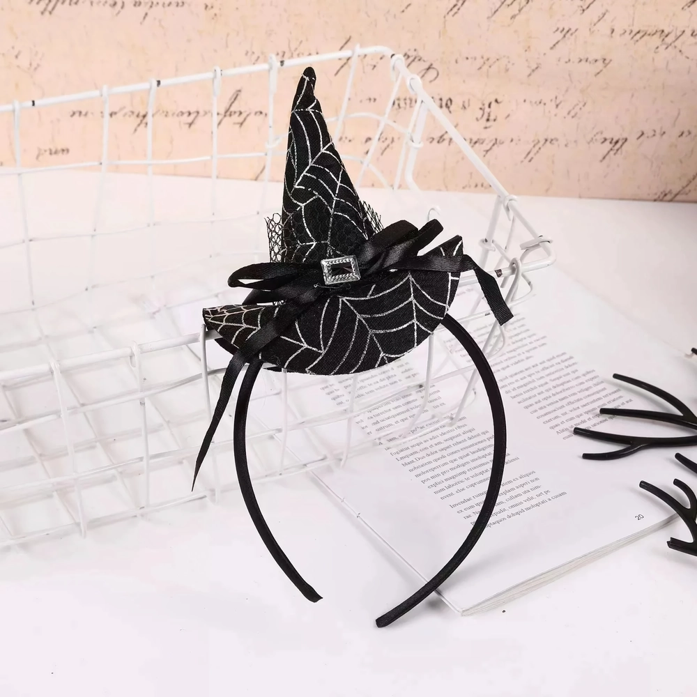 Spooky Halloween Devil Hair Band with Spider Web and Witch Hat - Image 5