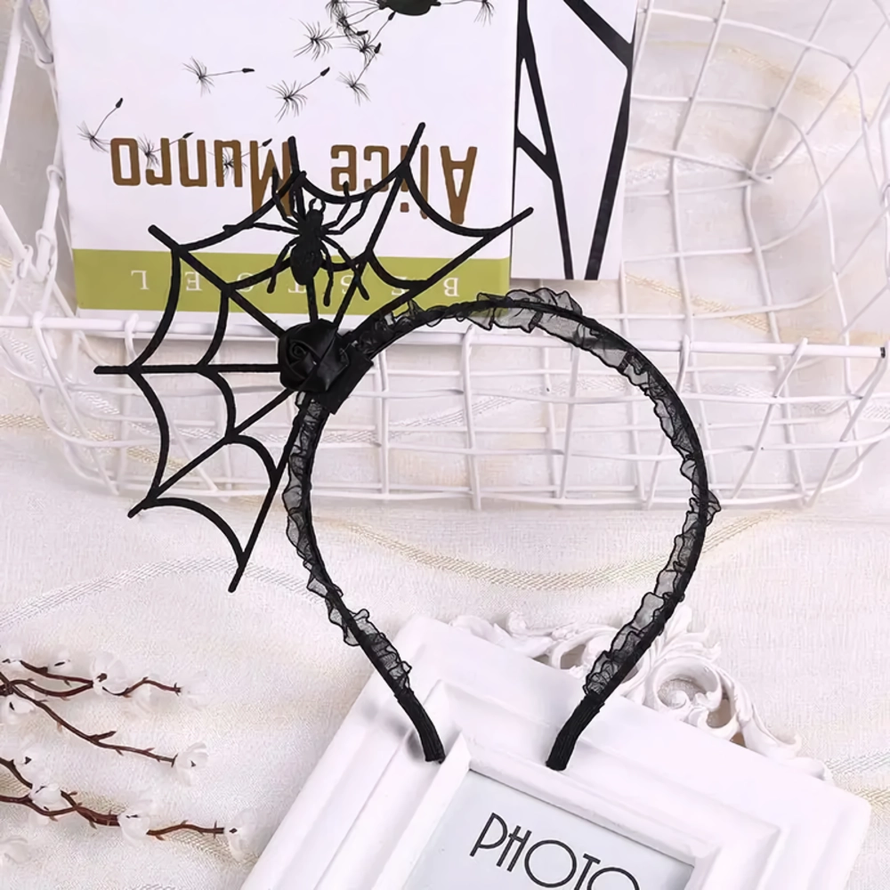 Spooky Halloween Devil Hair Band with Spider Web and Witch Hat - Image 4