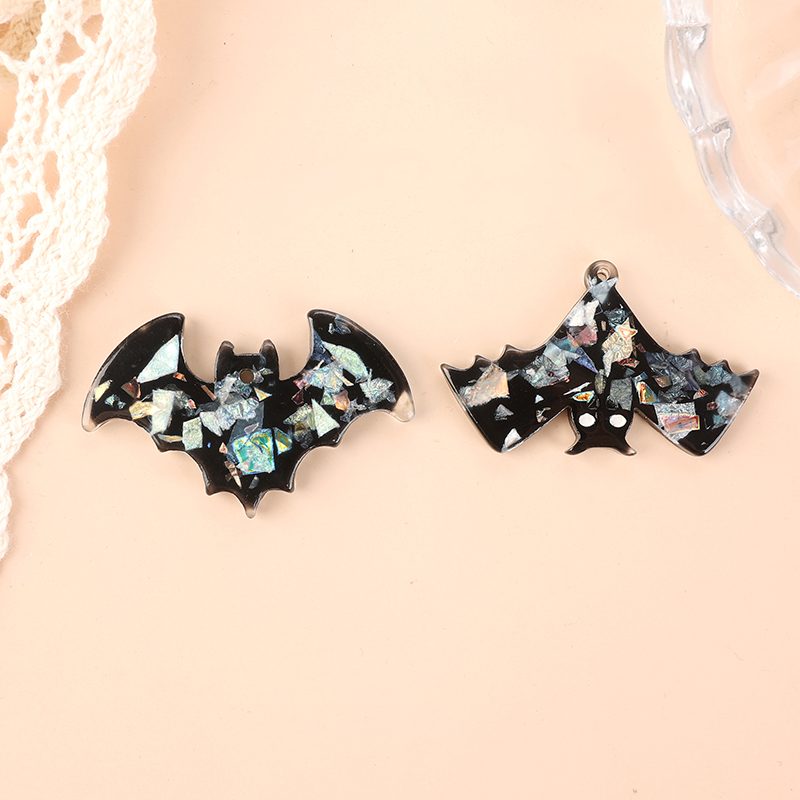 8-Piece Black Bat Resin Charms for Necklace Pendants & Keychains - DIY Halloween Crafts - Image 3