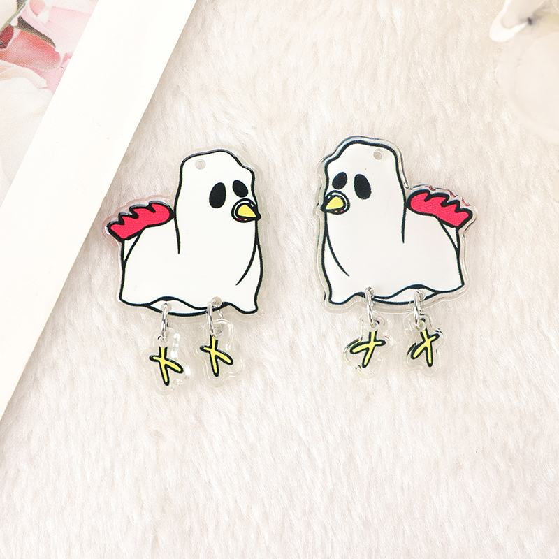 8 Pcs Halloween Charms - Ghost, Pumpkin, and Chicken Pendants for DIY Jewelry Making - Image 3