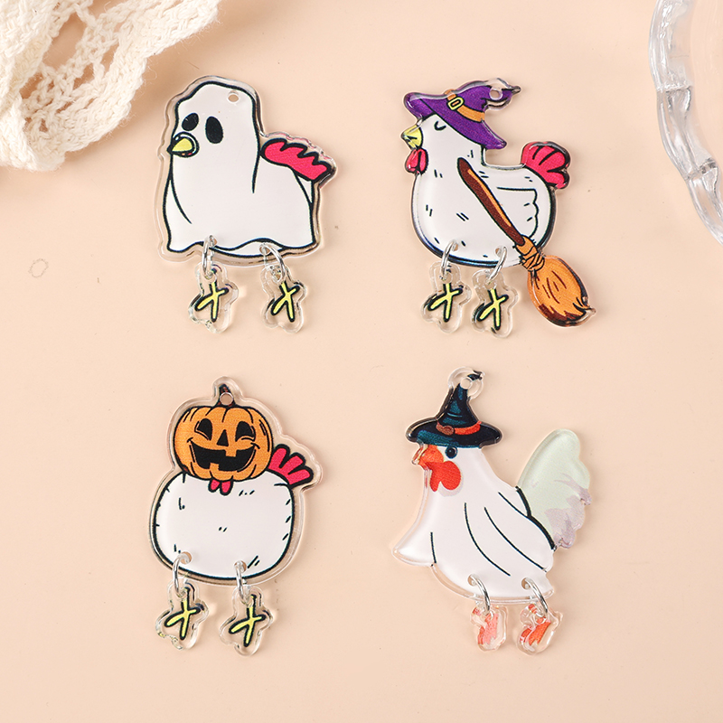 8 Pcs Halloween Charms - Ghost, Pumpkin, and Chicken Pendants for DIY Jewelry Making - Image 7