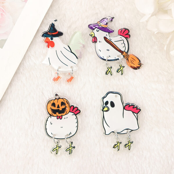 8 Pcs Halloween Charms - Ghost, Pumpkin, and Chicken Pendants for DIY Jewelry Making