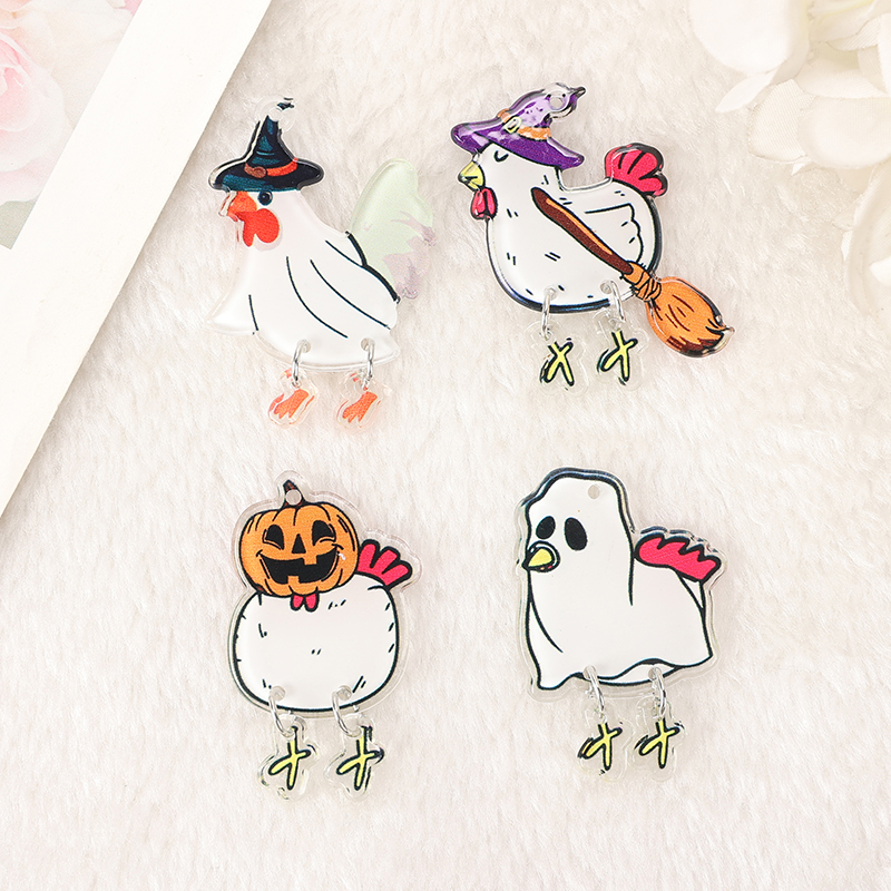 8 Pcs Halloween Charms - Ghost, Pumpkin, and Chicken Pendants for DIY Jewelry Making