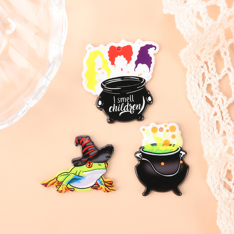 6 Pcs Halloween Frog Charms - Magic Poison Jar Pendants for Keychains and DIY Jewelry - Image 3