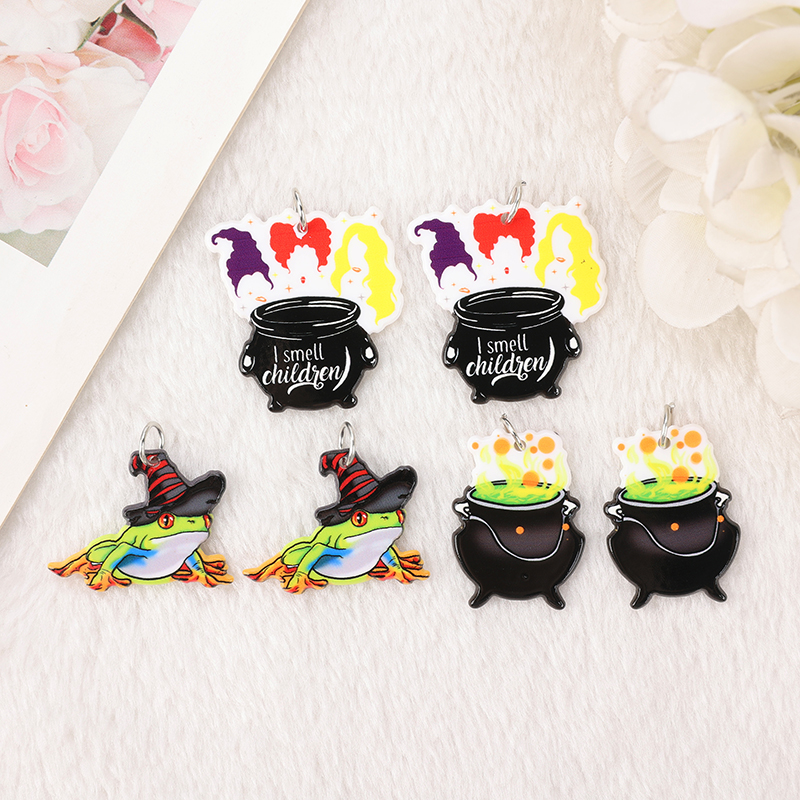 6 Pcs Halloween Frog Charms - Magic Poison Jar Pendants for Keychains and DIY Jewelry