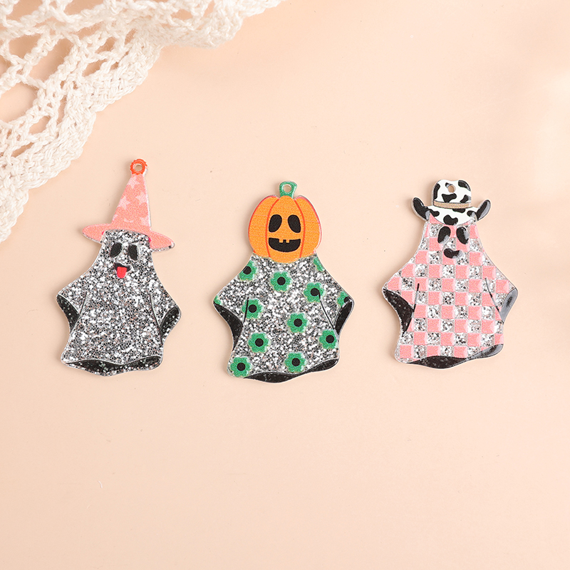 6 Pcs Halloween Charms - Acrylic Pumpkin and Ghost Pendants for DIY Jewelry and Keychains - Image 3